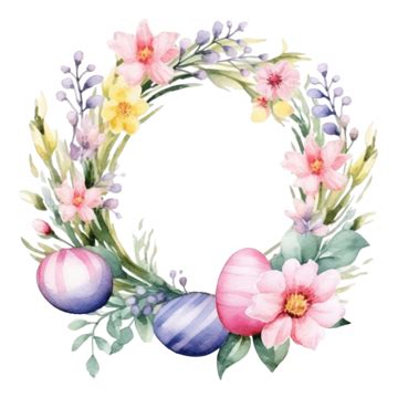 Easter Wreath Watercolor With Eggs And Flower Easter Eggs Easter