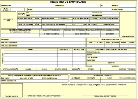 Ficha de Funcionário Simples Word Viver de Segurança do Trabalho