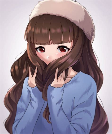 Girl Artist Request Bangs Blush Brown Hair Collarbone Covering Mouth