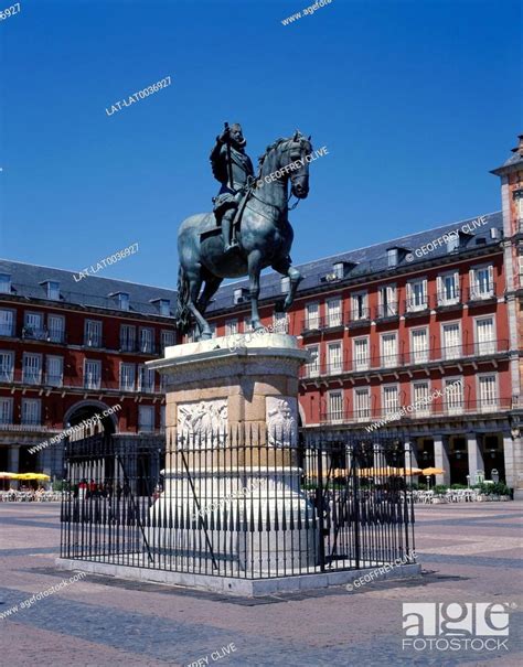 View of Plaza Mayor. Town Square. Buildings. Statue, Stock Photo ...