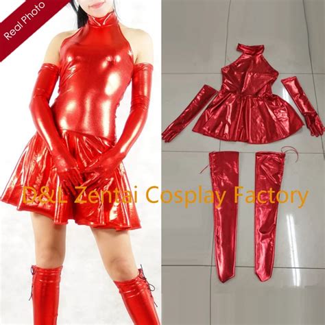 Free Shipping Dhl Sexy Adult Events Costume Red Shiny Metallic Spandex