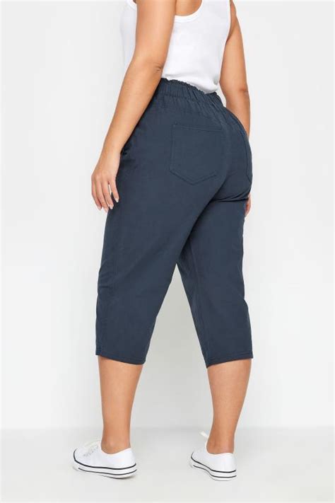 Yours Plus Size Navy Blue Cool Cotton Cropped Trousers Yours Clothing