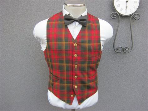 1960s Classic Maple Leaf Tartan Plaid Wool Vest 60s Vintage Etsy