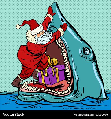 Santa Claus Pushes Christmas T Into Shark Mouth