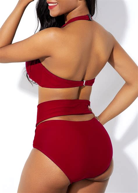 Rotita Cross Front Cage Neck High Waist Bikini Set Rotita Usd