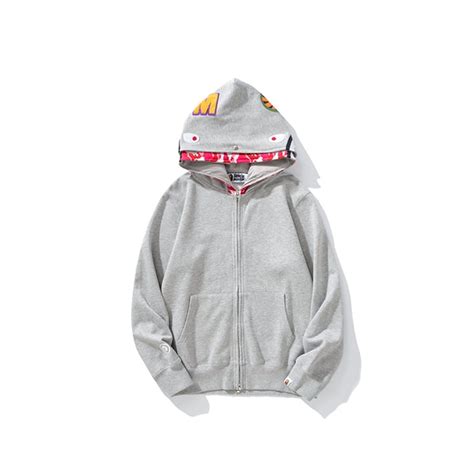 Bape Shark Cotton Hoodie Street Fashion Camouflage Double Hooded Jacketwgm Grey