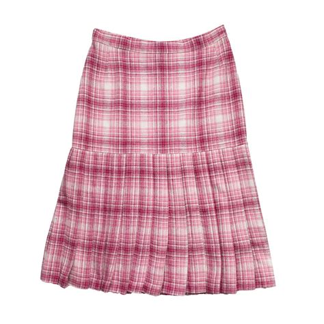 Vintage Pink Wool Plaid Tartan Midi Skirt With Depop