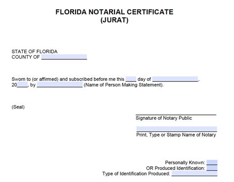 Free Florida Notarial Certificate - Jurat - PDF - Word