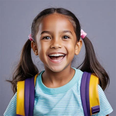 Premium Photo Photo Portrait Of Little Excited Primary School Girl