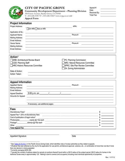 City Of Pacific Grove California Appeal Form Fill Out Sign Online