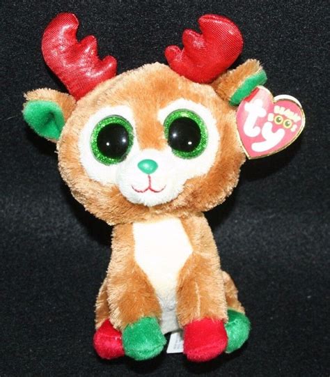 Ty Beanie Boos Alpine Reindeer Red Green Glitter Eyes Christmas Plush