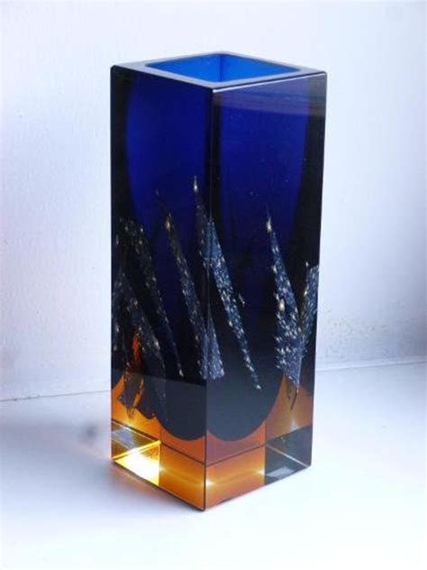 Art Glass Vase By Pavel Hlava Exbor Czech Bohemian Blue Etsy Glass