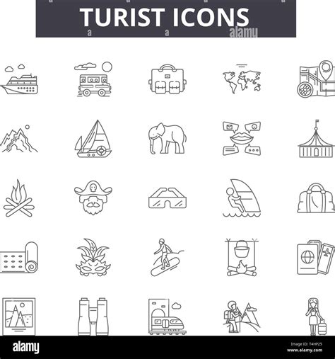 L Nea Tur Stica Iconos Signos Vector Concepto De Esquema Turist