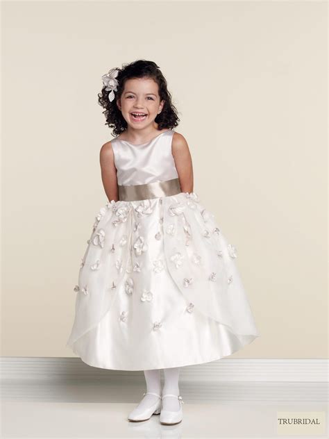 Strapless Handmade Flower White Taffeta Flower Girl Dresses