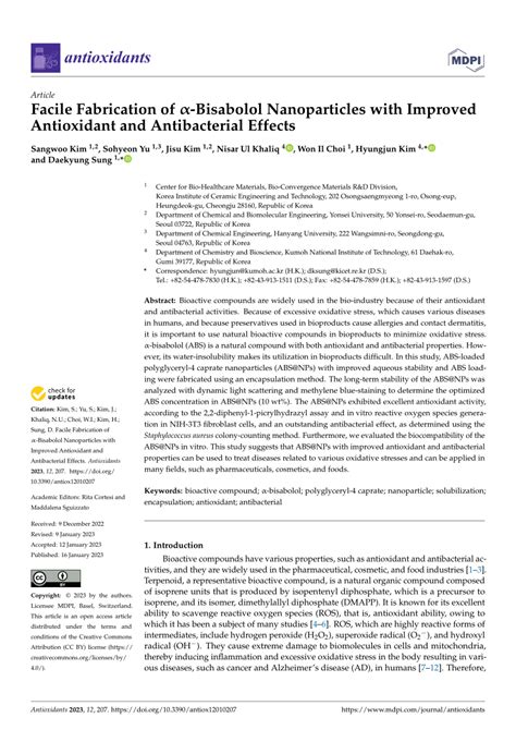 Pdf Facile Fabrication Of α Bisabolol Nanoparticles With Improved