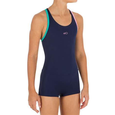 Maillot De Bain De Natation Fille Une Pièce Leony Shorty Marine Nabaiji