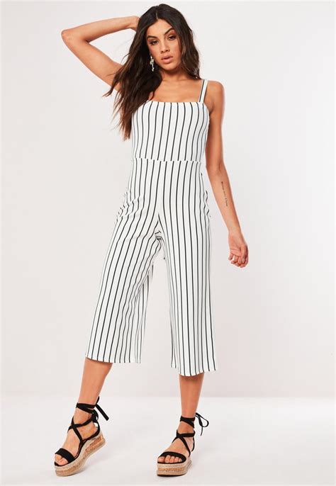 White Pinstripe Tie Back Culotte Jumpsuit Missguided Jumpsuit