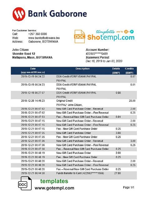 Botswana Bank Gaborone Proof Of Address Bank Statement Te