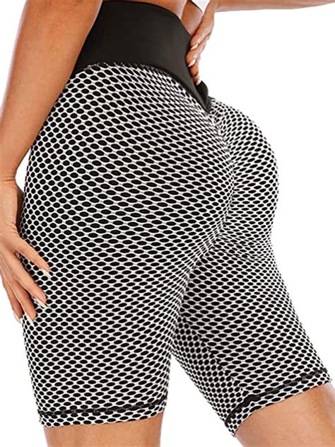 Dodoing High Waisted Butt Lifting Yoga Shorts For Women Tummy Control Textured Ruched Shorts