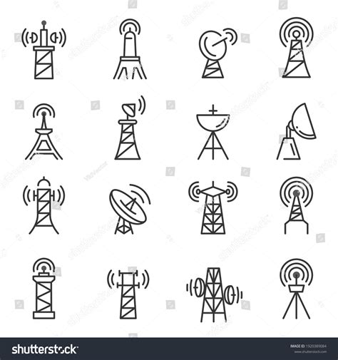 Radio Towers Masts Thin Line Icons Stock Vector Royalty Free 1920389084