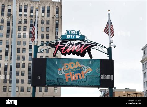 Downtown Flint Michigan Digital Sign Stock Photo Alamy