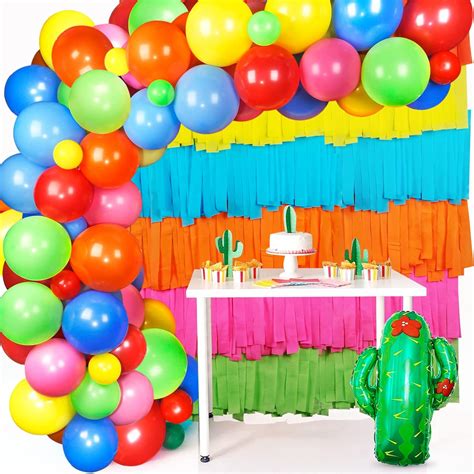 Joyypop 115pcs Fiesta Mexican Party Decorations With Colorful Rainbow Balloons