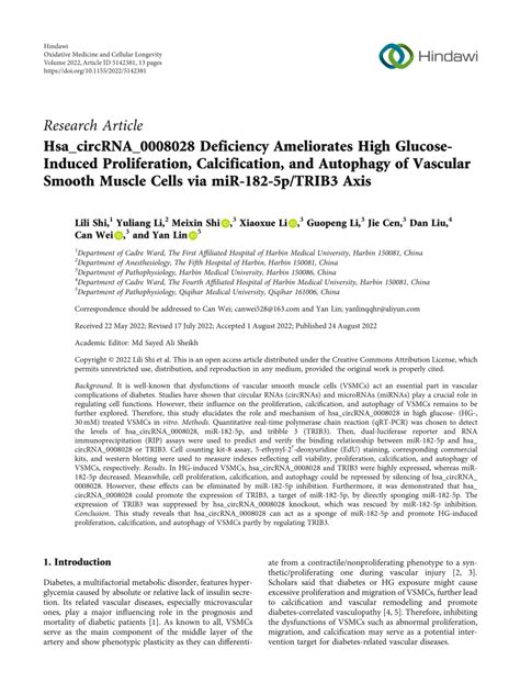 Pdf Hsa Circrna Deficiency Ameliorates High Glucose Induced