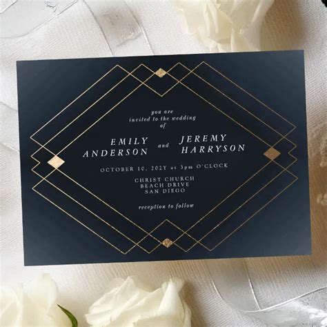 Gold Diamond Navy Geometric Deco Gatsby Wedding Invitation Zazzle