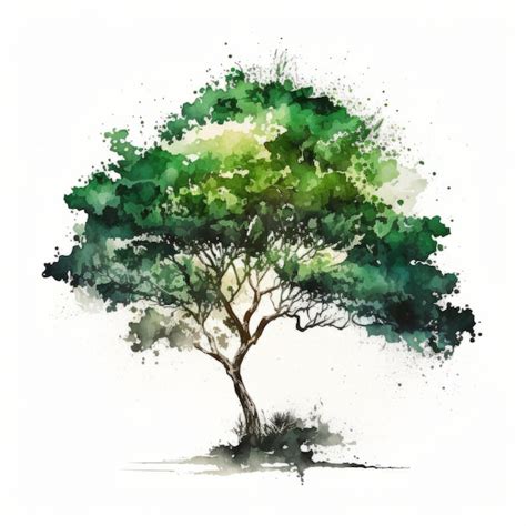 Ilustração de árvore verde em aquarela ai generativexa Foto Premium