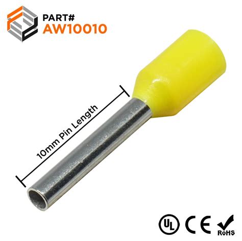 Aw10010 18 And 17 Awg Insulated Wire Ferrules 10mm Pin Yellow Ul