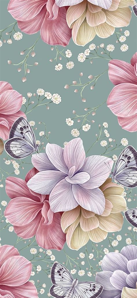 Pastel Floral Wallpaper With Butterflies