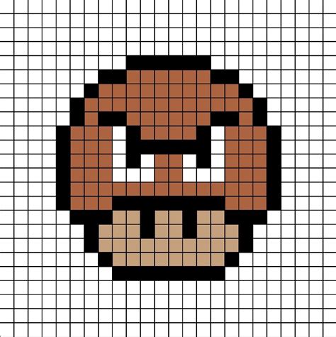 A pixel art template of a Mario mushroom themed as a Goom-ba from the Nintendo Mario series ...