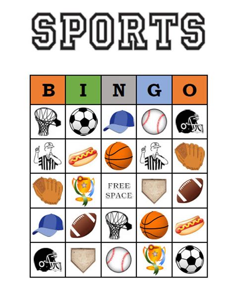 Sports Bingo Printable Sports Baseball Football Soccer Basketball