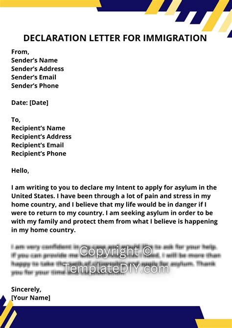 Declaration Letter For Immigration Sample Word Editable