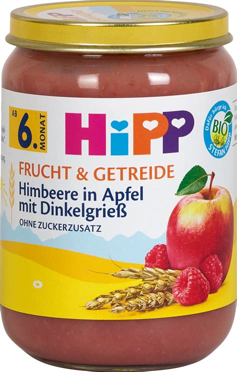 Hipp Babybrei Frucht Getreide Himbeere in Apfel mit Dinkelgrieß 190