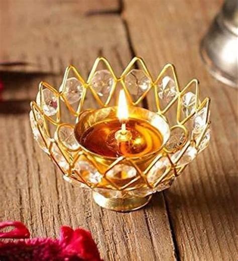 Brass Golden Crystal Akhand Diya Brass Golden Diwali Spacial Crystal Diya Brass Diya Crystadiya