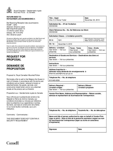 Fillable Online Fillable Online Return Bids To Retourner Les