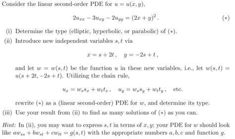 Solved Consider The Linear Second Order Pde For U U X Y Chegg