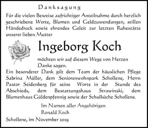 Traueranzeigen Von Ingeborg Koch Abschied Nehmen De