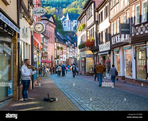 Germany, Miltenberg, view to alley of historic old town with Mildenburg ...