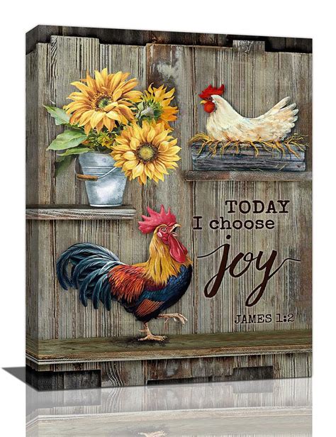 Country Rooster Wall Art Farm Chicken Hen Sunflower Canvas Prints