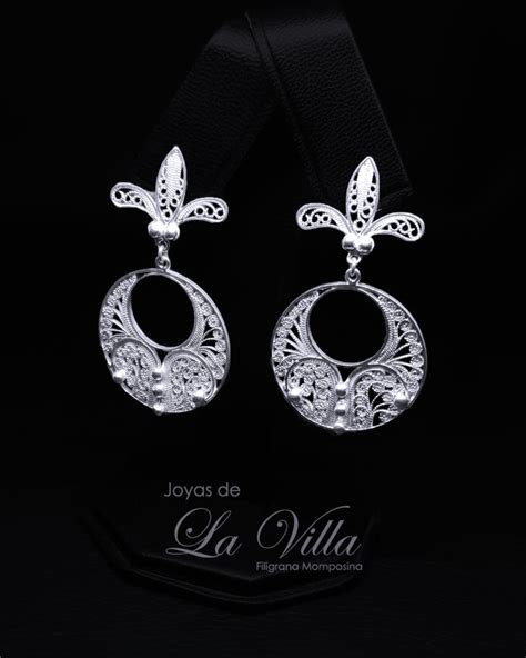 Aretes Tipo Topo Candongas Con Flor De Liz Filigrana Momposina Plata