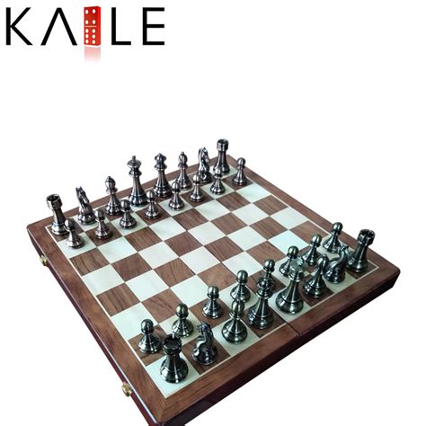 Premium Quality Luxury Metal Chess Set Wooden Folding Chess Board Box