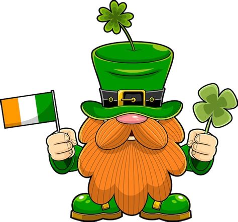 St Patrick S Day Gnome Cartoon Figur Mit Einer Flagge Von Irland Und