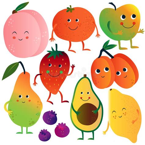 Los Personajes De Dibujos Animados Divertidos De Las Frutas Fijaron