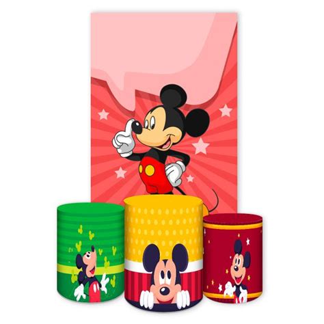 Capa Retangular Trio Capas Cilindros Sublimados Tema Mickey