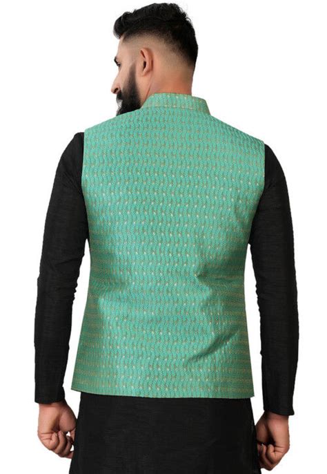 Buy Woven Art Silk Jacquard Nehru Jacket In Green Online Mhg