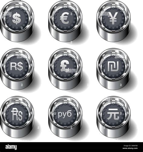 International Currency Symbol Icons On Rubber Vector Buttons Stock