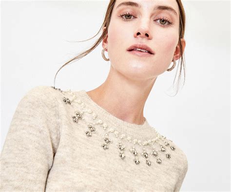 Oasis Embellished Neck Jumper Light Neutral Knitwear Women