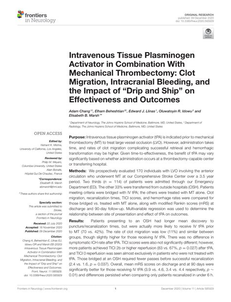 PDF Intravenous Tissue Plasminogen Activator In Combination With